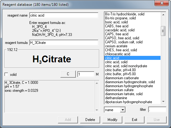 Buffer Maker - selecting reagent from database