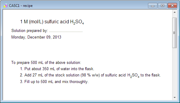 CASC concentration and solution calculator - ready solution preparation procedure