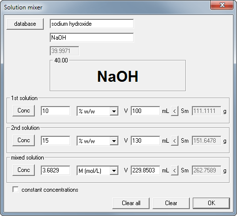 Concentration Calculations Using CASC Diluting One Solution Using Other   CASCsolmix 